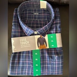 Izod Luxe Touch Navy and Purple Plaid Shirt - NWT